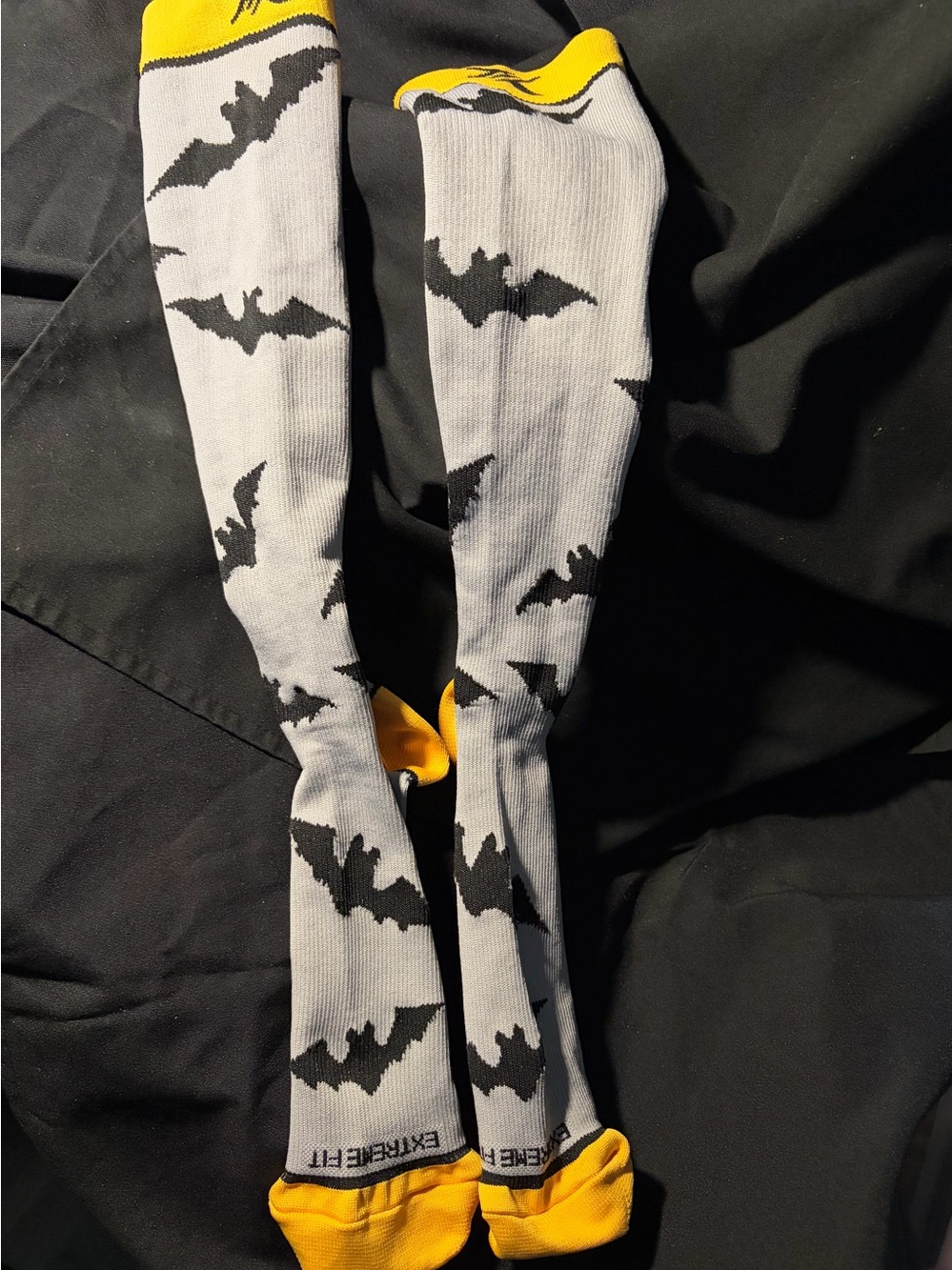 Adult Bat Pattern Knee-High Costume Socks - Yellow & Gray Compression stockings